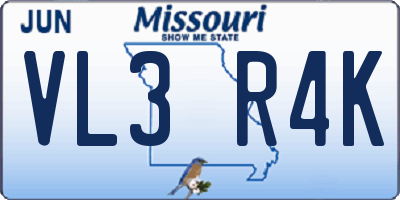 MO license plate VL3R4K
