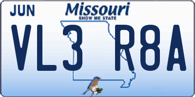 MO license plate VL3R8A