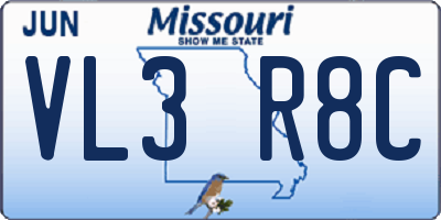 MO license plate VL3R8C