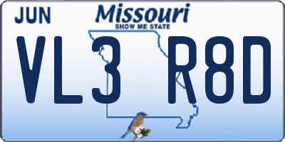 MO license plate VL3R8D
