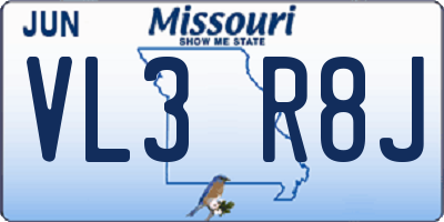 MO license plate VL3R8J