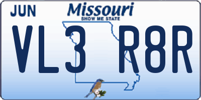 MO license plate VL3R8R