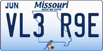 MO license plate VL3R9E