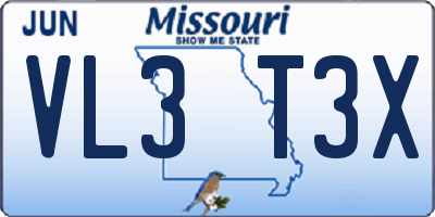MO license plate VL3T3X
