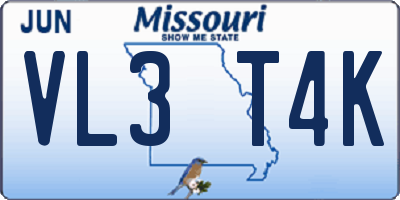 MO license plate VL3T4K