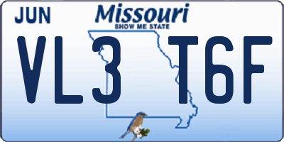 MO license plate VL3T6F