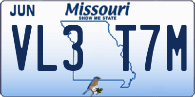 MO license plate VL3T7M