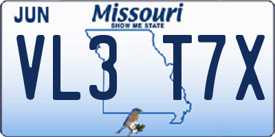 MO license plate VL3T7X
