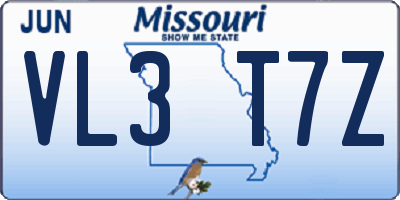 MO license plate VL3T7Z