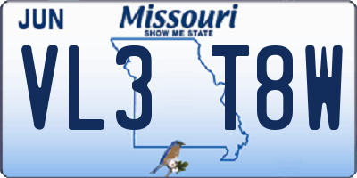 MO license plate VL3T8W