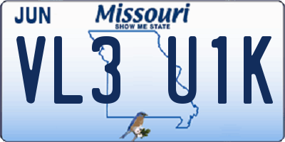 MO license plate VL3U1K