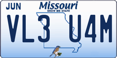 MO license plate VL3U4M