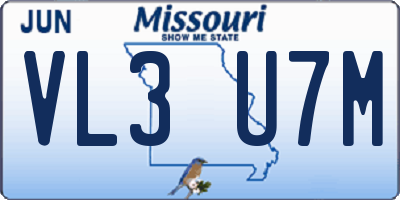 MO license plate VL3U7M