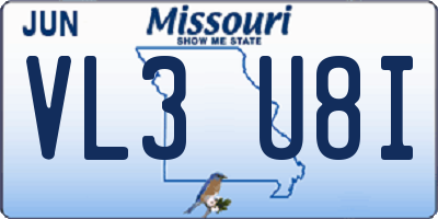 MO license plate VL3U8I