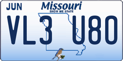 MO license plate VL3U8O