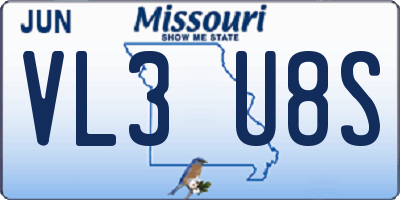 MO license plate VL3U8S