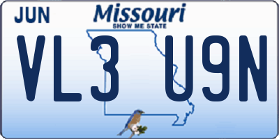 MO license plate VL3U9N