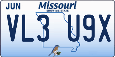 MO license plate VL3U9X
