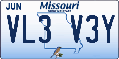 MO license plate VL3V3Y