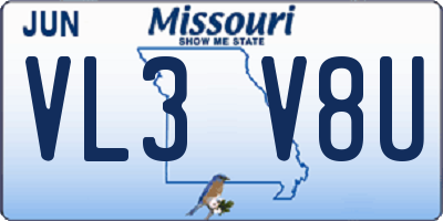 MO license plate VL3V8U