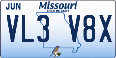 MO license plate VL3V8X