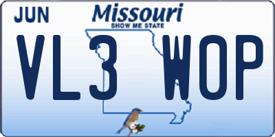 MO license plate VL3W0P