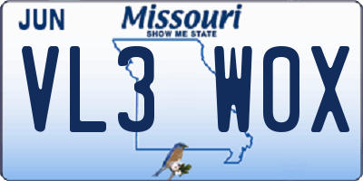 MO license plate VL3W0X