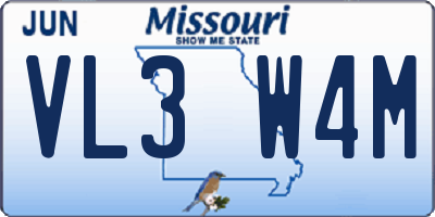MO license plate VL3W4M
