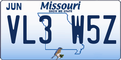 MO license plate VL3W5Z