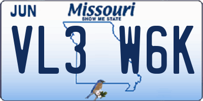 MO license plate VL3W6K