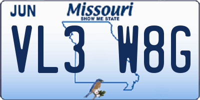 MO license plate VL3W8G
