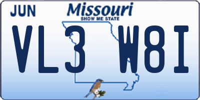MO license plate VL3W8I