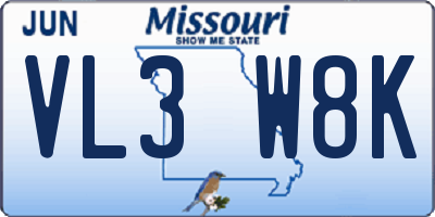 MO license plate VL3W8K