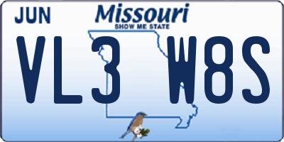 MO license plate VL3W8S
