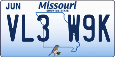MO license plate VL3W9K