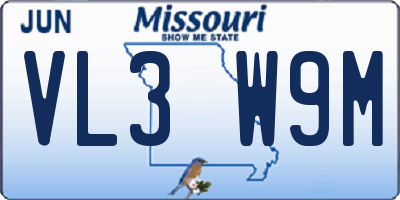 MO license plate VL3W9M