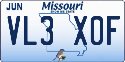 MO license plate VL3X0F