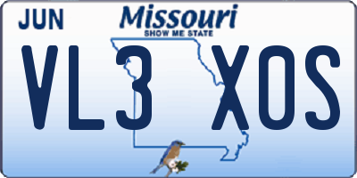 MO license plate VL3X0S