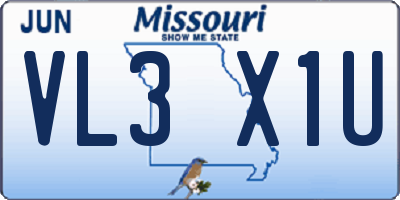 MO license plate VL3X1U