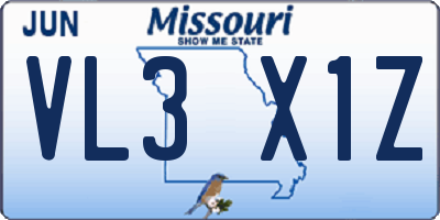 MO license plate VL3X1Z