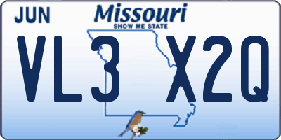 MO license plate VL3X2Q
