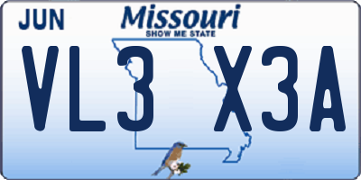 MO license plate VL3X3A
