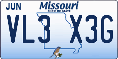 MO license plate VL3X3G