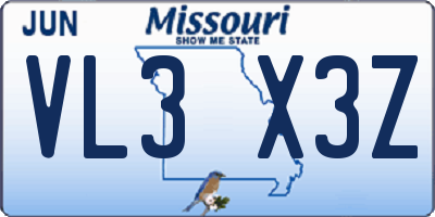 MO license plate VL3X3Z