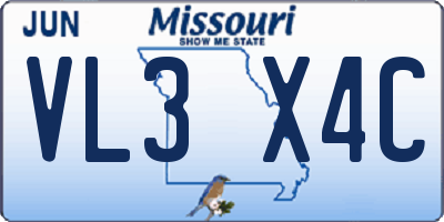 MO license plate VL3X4C