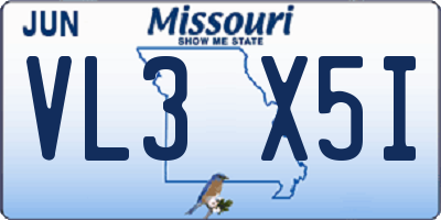 MO license plate VL3X5I