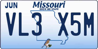 MO license plate VL3X5M