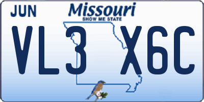 MO license plate VL3X6C