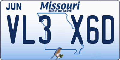 MO license plate VL3X6D