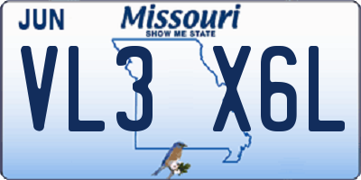MO license plate VL3X6L